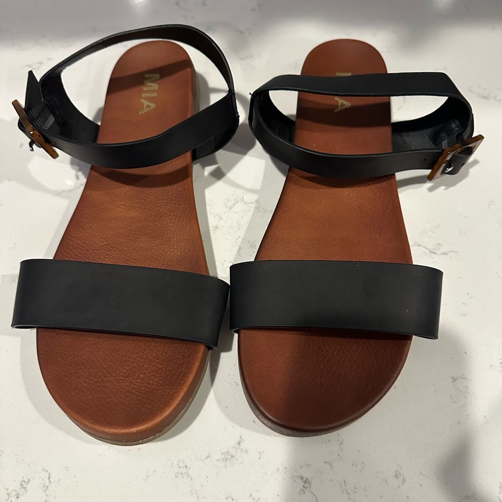 MIA Women's Sandals with Black Straps and Brown Sole